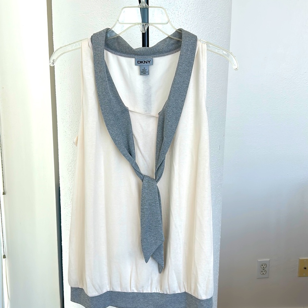 DKNY Cream and Grey Tank/Blouse size Medium